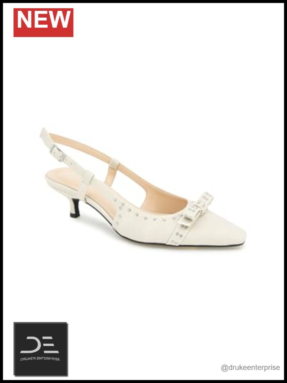 Women's Kitten Heel Pumps with Adjustable Buckle - Pointed Toe Slip On